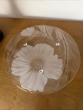 Vintage KIG Indonesia Ki35 Clear and Frosted Glass Platter Footed Serving Plate.